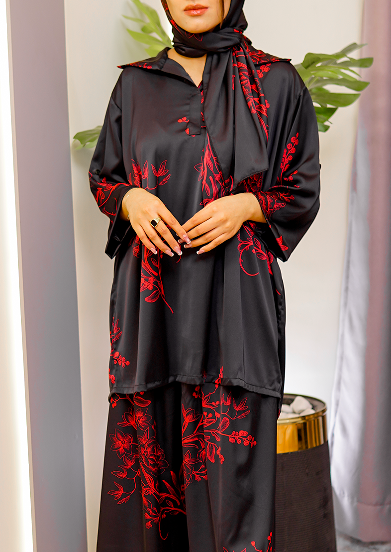 Crimson Night Silk Co-ord Set