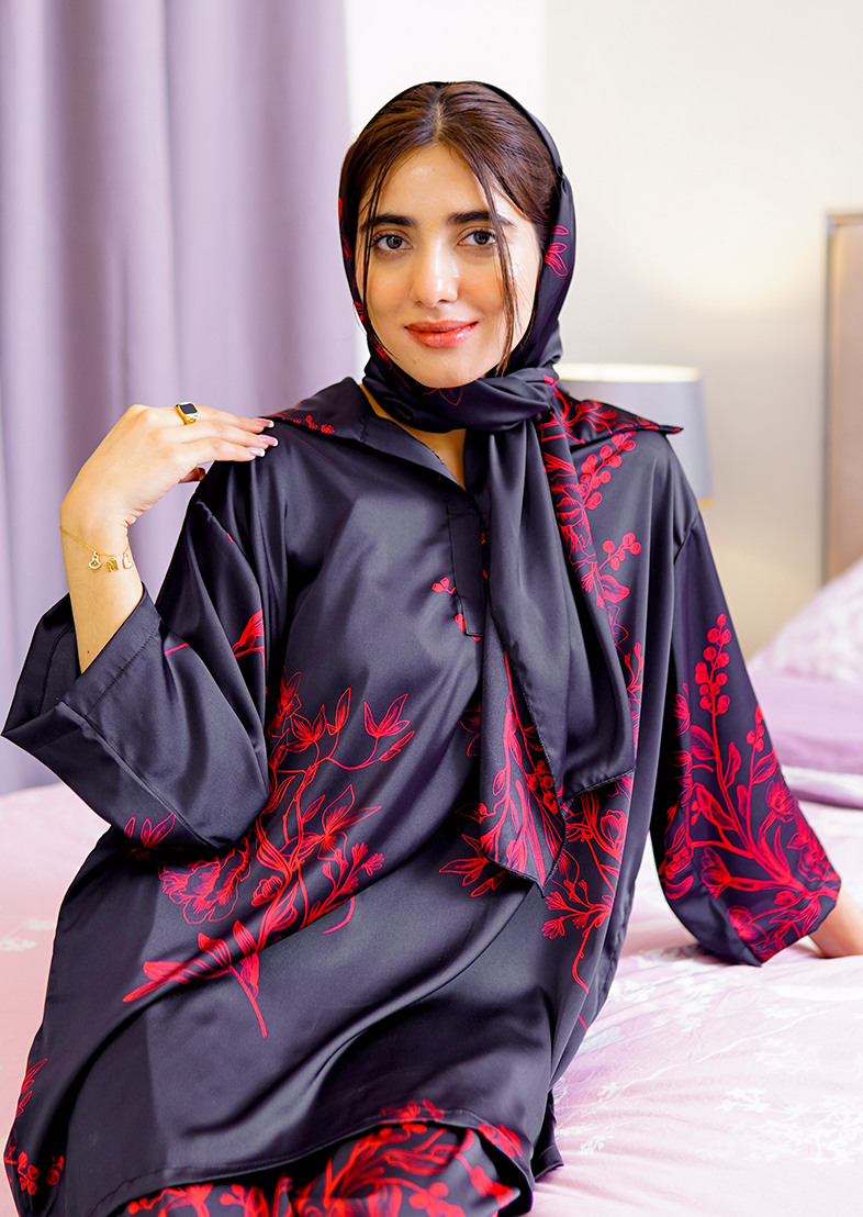 Crimson Night Silk Co-ord Set