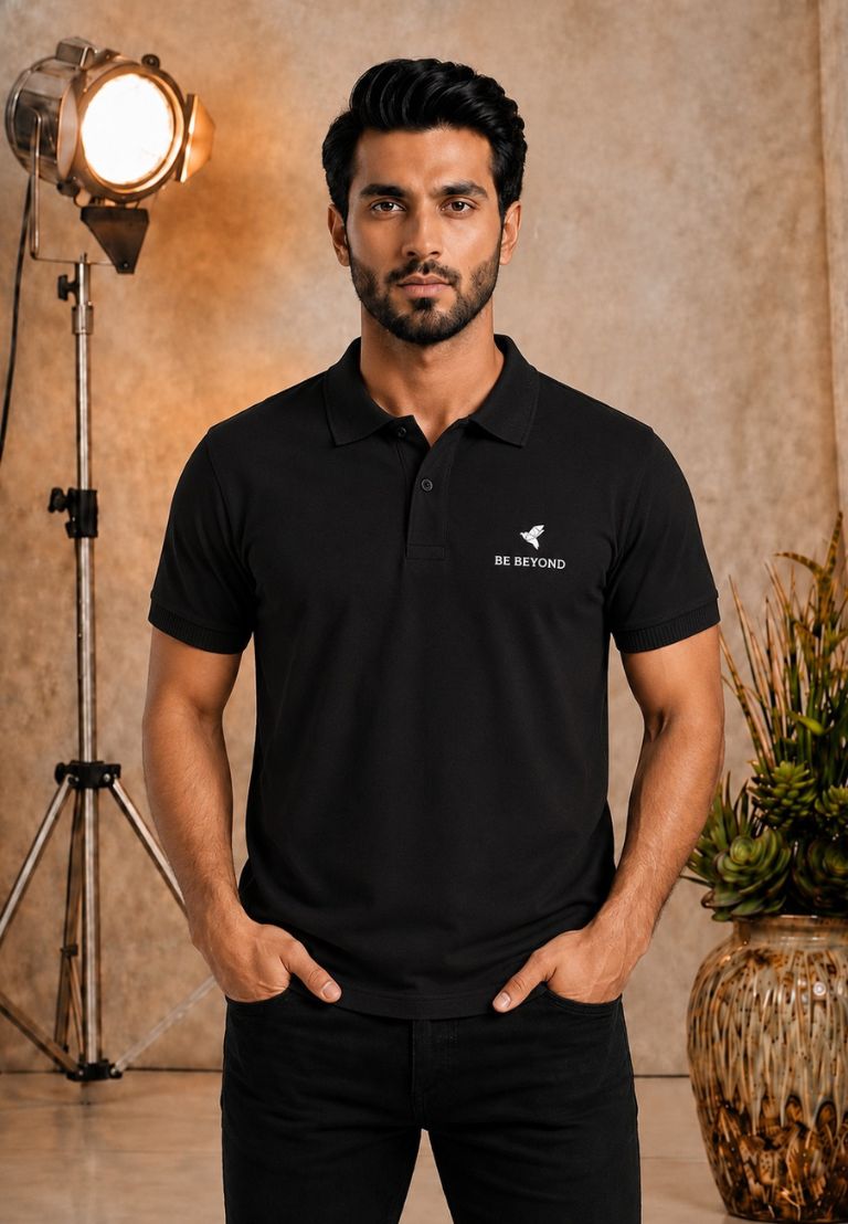 Mens Premium Cotton Pique Black Polo