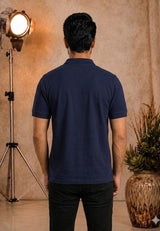 Mens Premium Cotton Pique Melange Blue Polo