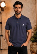 Mens Premium Cotton Pique Melange Blue Polo