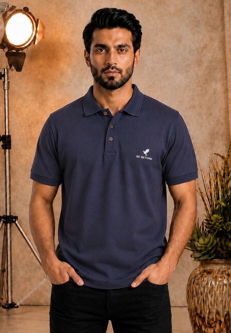 Mens Premium Cotton Pique Melange Blue Polo
