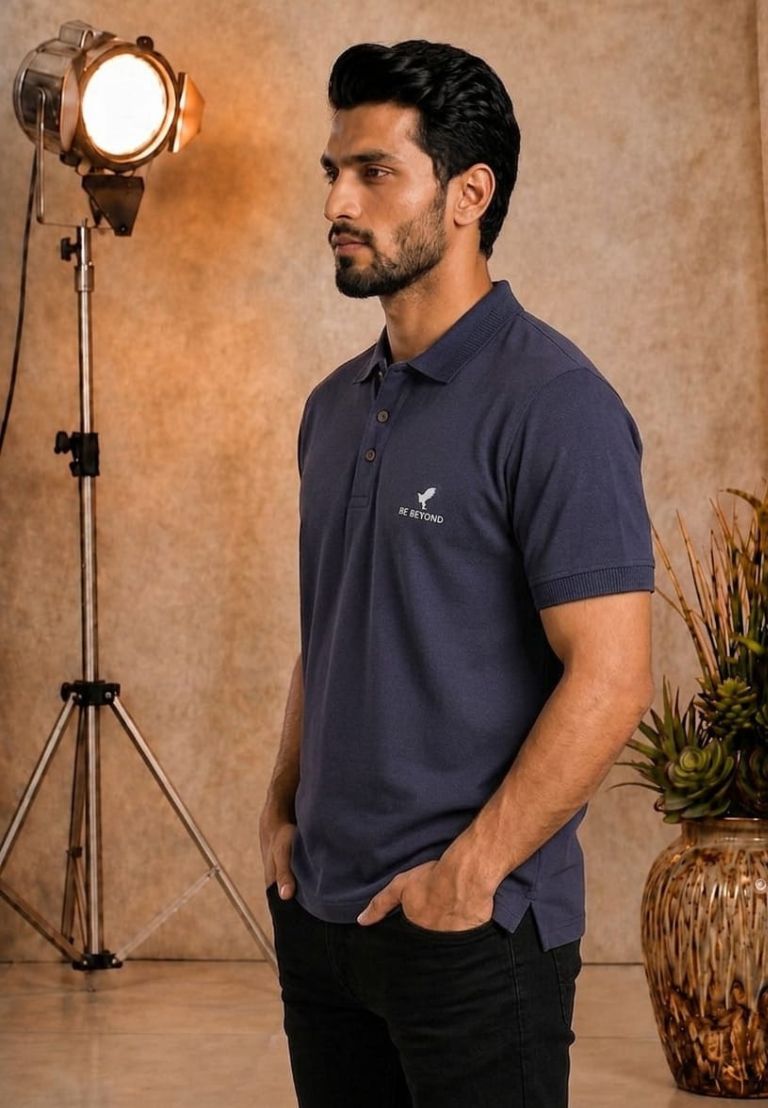 Mens Premium Cotton Pique Melange Blue Polo