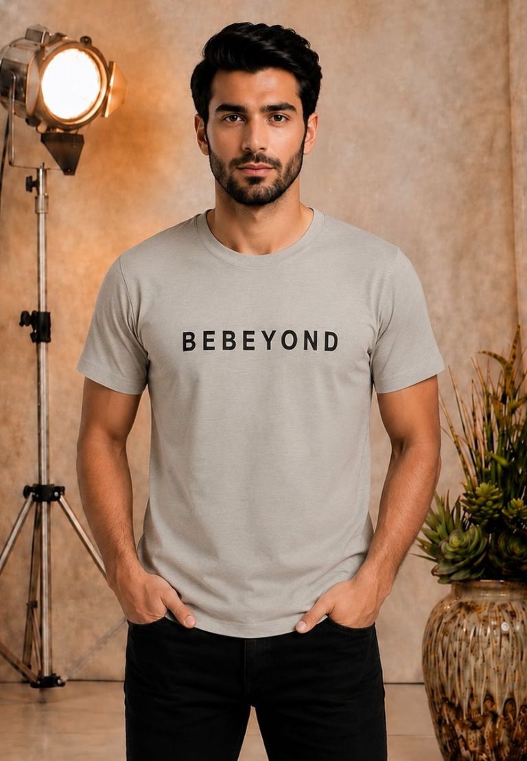 Mens Printed Cotton Tshirt Melange Grey