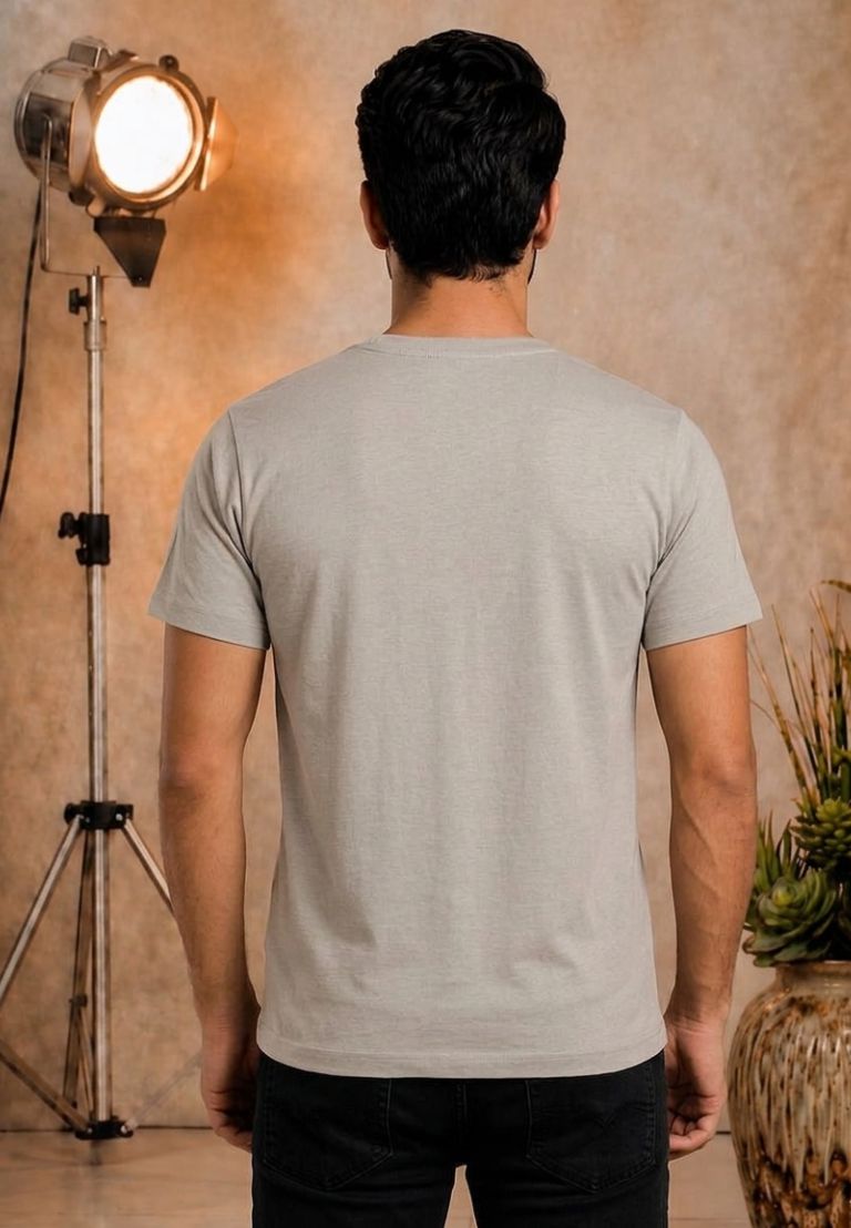 Mens Printed Cotton Tshirt Melange Grey