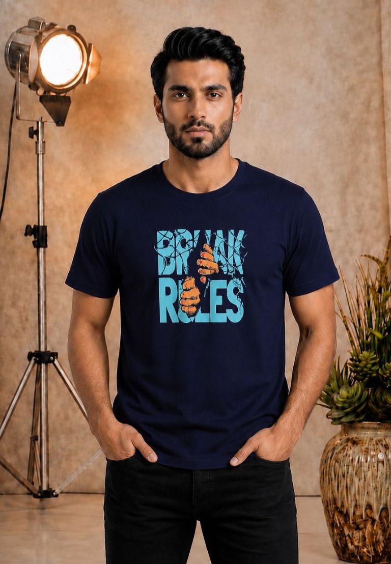 Mens Printed Cotton Tshirt Navy