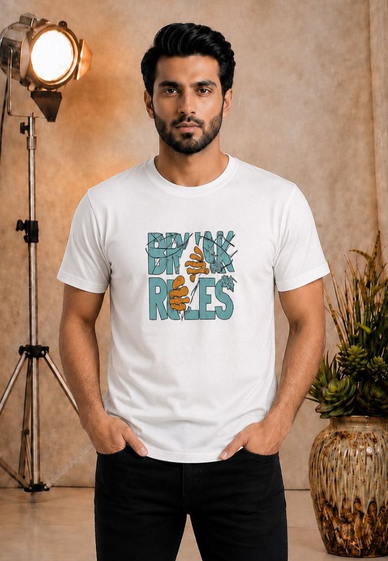 Mens Printed Cotton Tshirt White