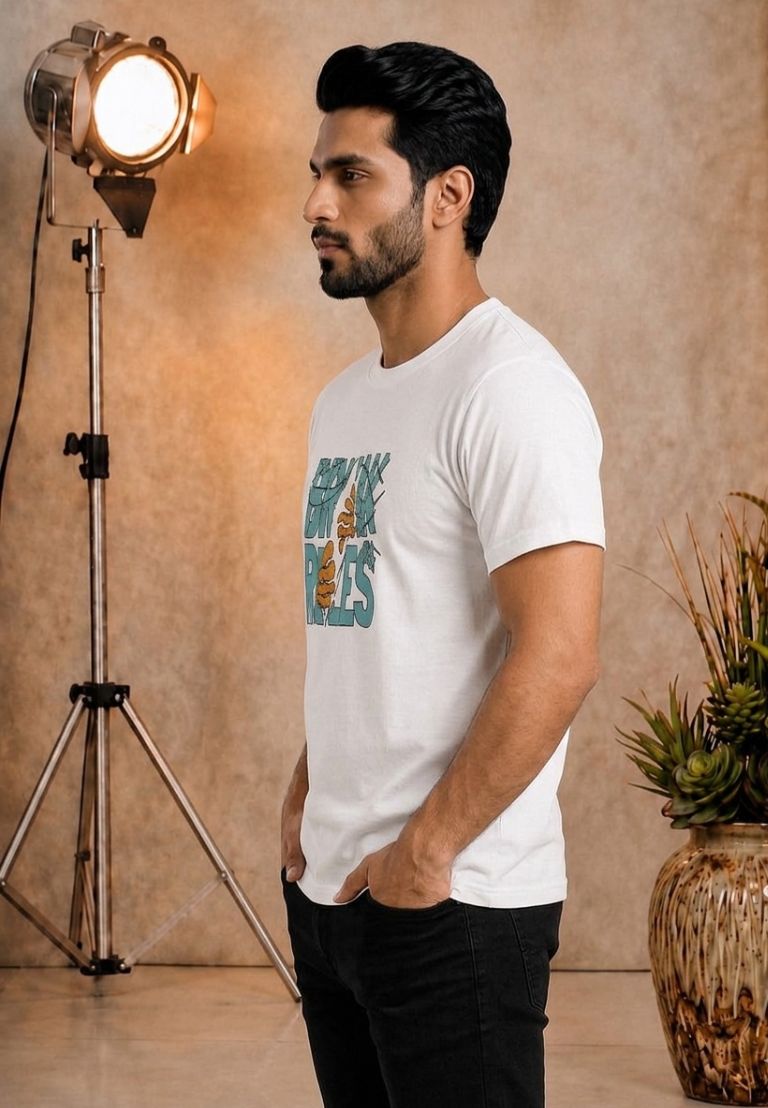 Mens Printed Cotton Tshirt White